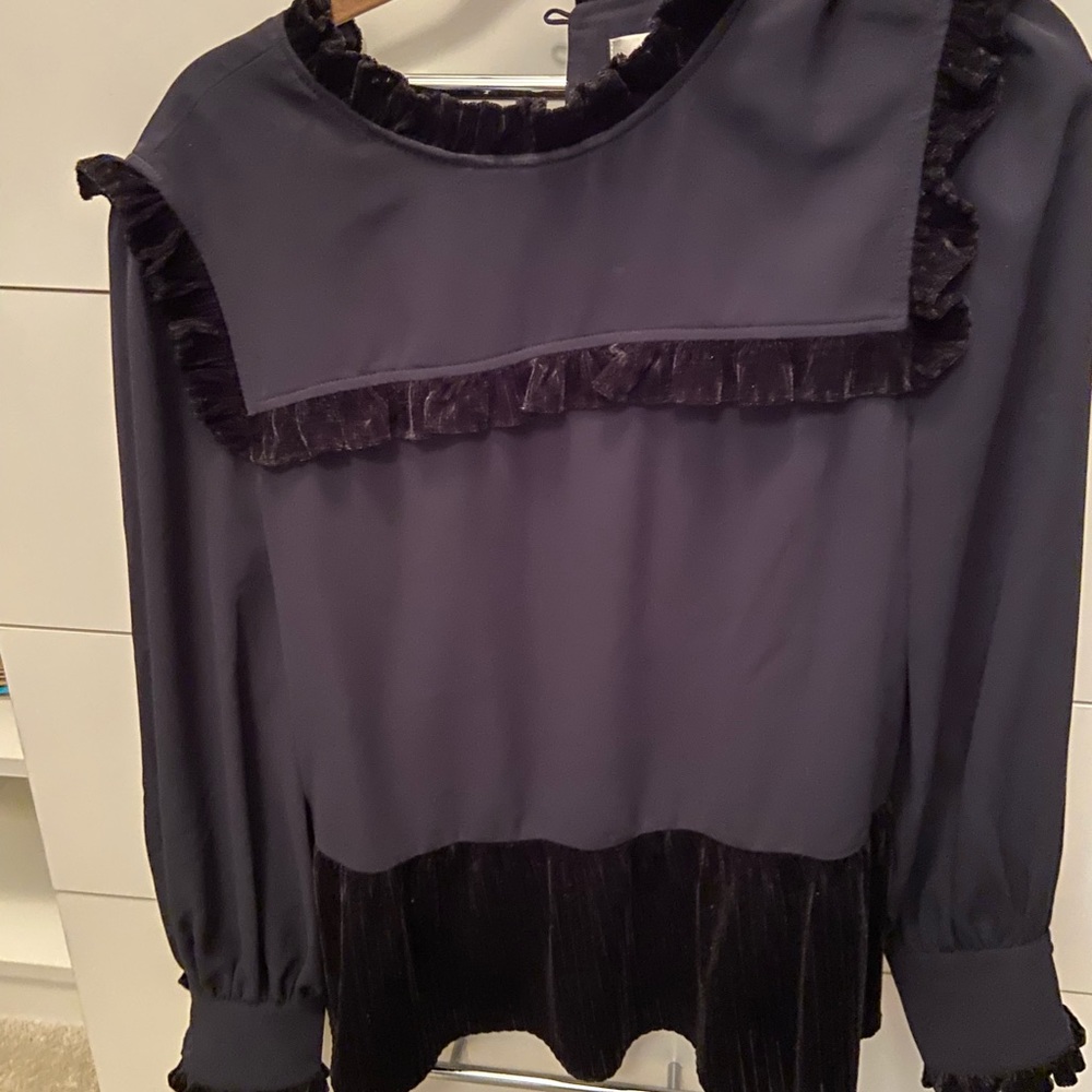 NWT Wilkins Navy blouse black velvet CROSBY blouse